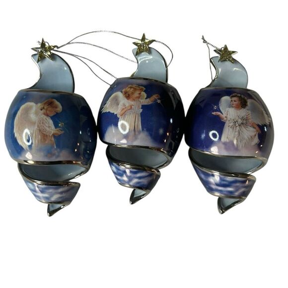 Bradford Editions Starlight Blessings Porcelain Angel Xmas Ornaments Blue - Picture 2 of 16